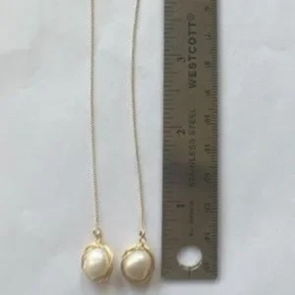 Baroque Pearl Threader Earrings - 14K Gold Plate - Picture 7 of 8